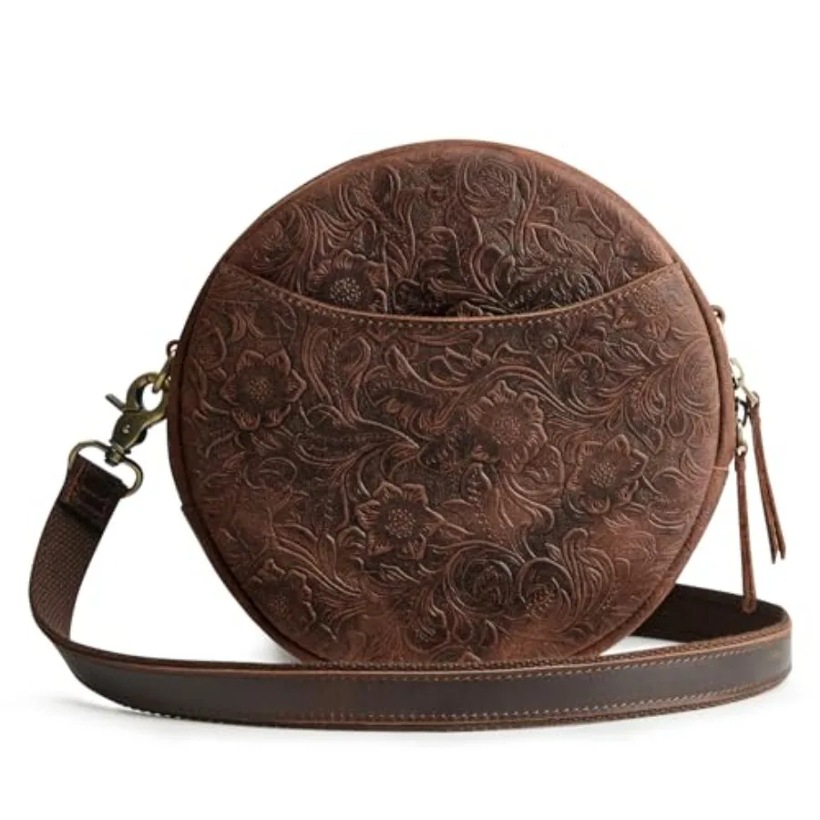 

Crossbody bags for women: genuine leather, black, lightweight trendy circle design with adjustable strap and secure zip closure