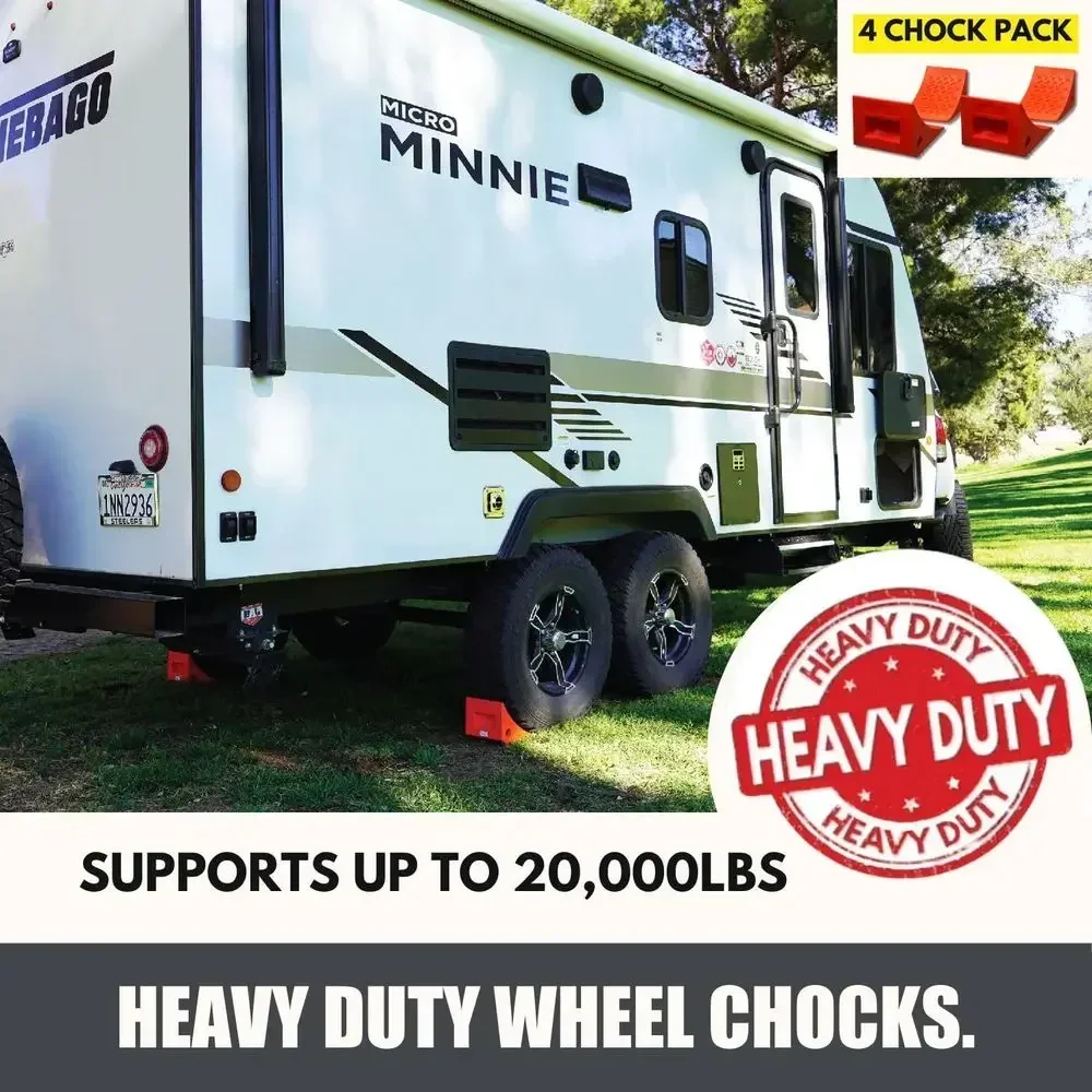 SECURITYMAN 4 Pack Wheel Chocks - Constructed of Heavy Duty Solid Polyurethane Rubber for 20,000 lbs - Great for RV, Camper, Tru