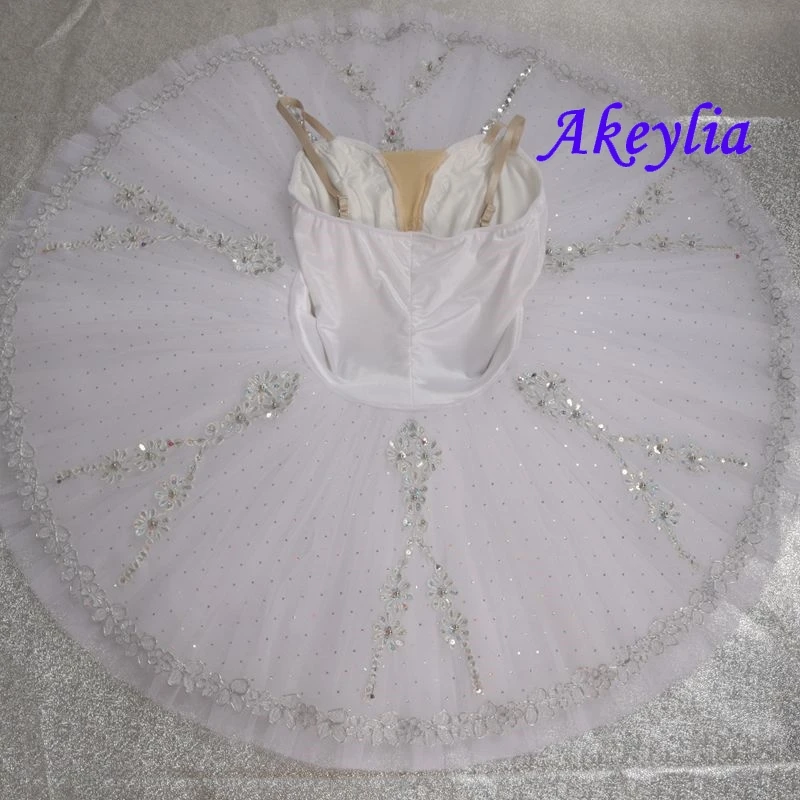 Akeylia-tutú de hada para niña, Traje de ballet de terciopelo, 7 capas, blanco y plateado, 20097