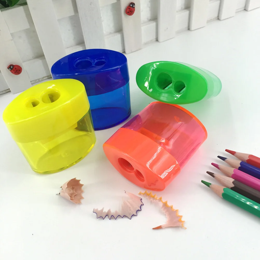 12 Pcs Child Pencil Sharpener Jet for Children with Receptacle Sharpeners Kids Cute Two Hole Manual Colored Pencils