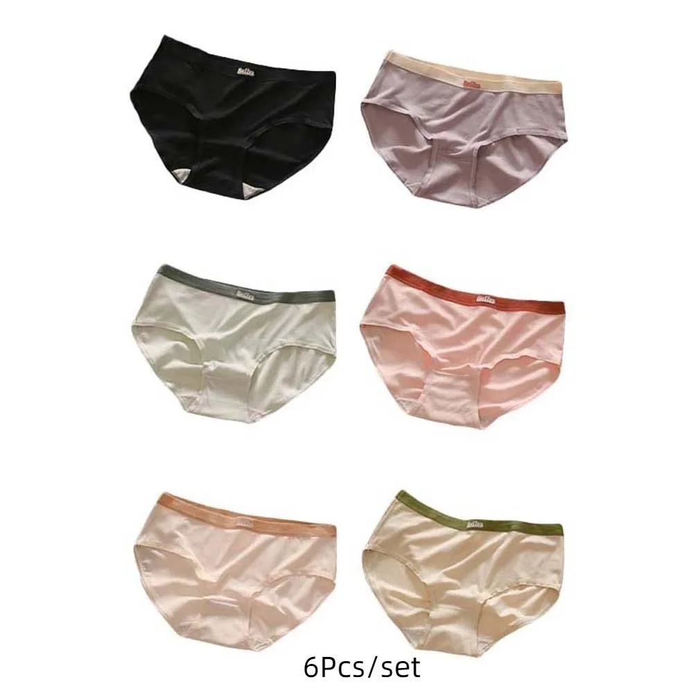

6Pcs Middle Waist Women Panties Set Underwear English Letter Cute Student Briefs Elastic Comfortable Letter Underpants