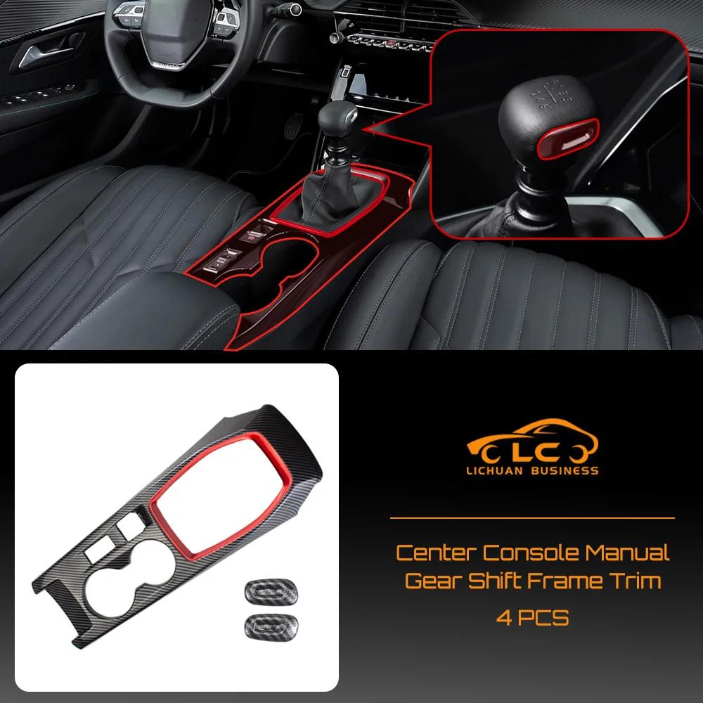 ABS Manual Gear Shift Frame Trim Panel Cover Center Console Carbon Fiber Color Red Interior Decorative for Peugeot 208 2020-2025