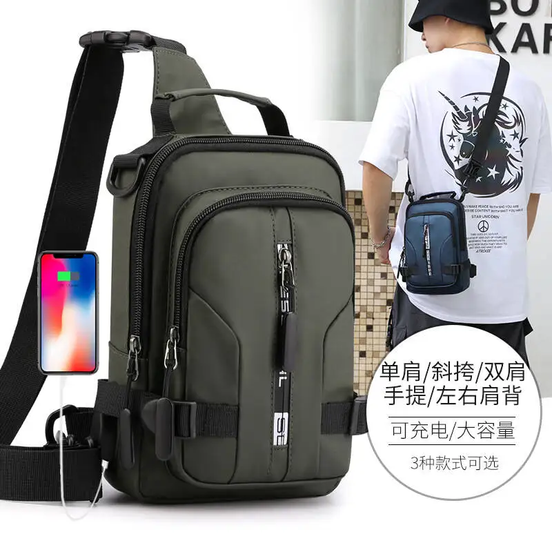 Men Mini Backpack Sling Cross Body Shoulder Bag Rucksack with USB Charging Port Travel Nylon Male Side Messenger Chest Bag Pack