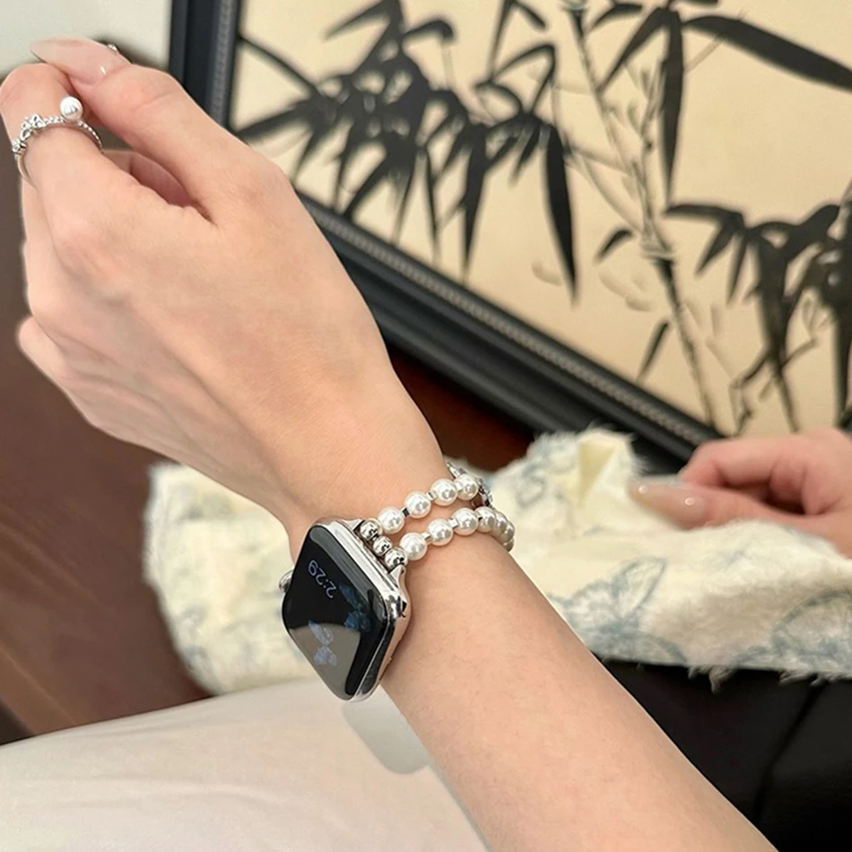 Luxuriöses Kristall-Schmetterlingsarmband für Apple Watch Band S11/10/9/8/7/SE/6/5/Ultra 3 Uhr 49/46/45/44/42/41/40/38 mm Perlenarmband – Detail 11