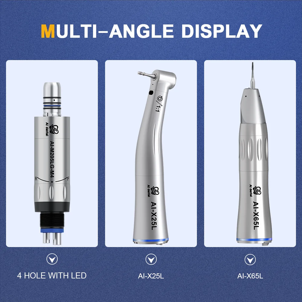 Dental Kit Spray de Água Interna, 1:1 nariz reto, Contra Angle Handpiece, LED Air Motor, 2 Buraco, Centro-Oeste, 4/6, AI-M205LGS, M205S