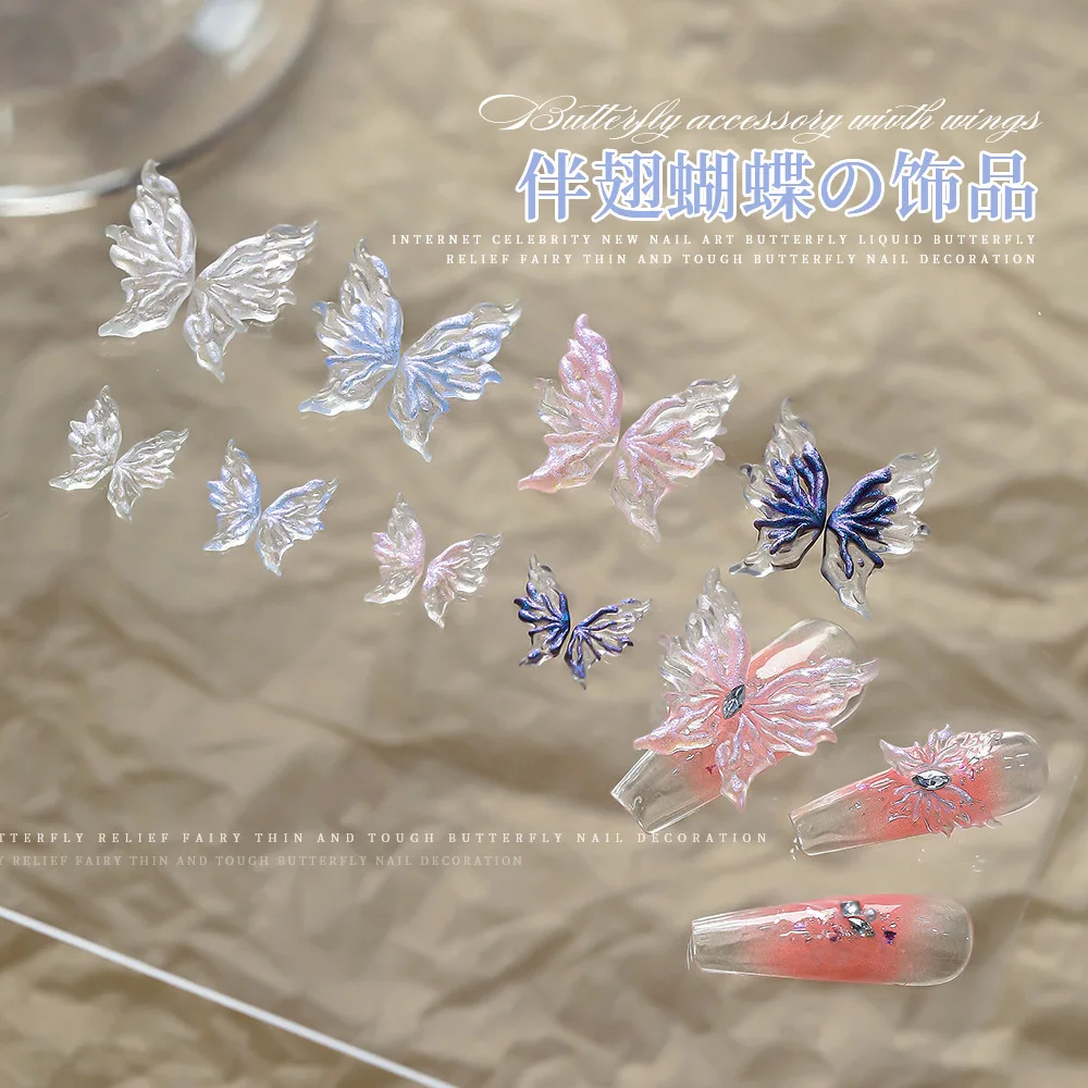 

20pcs Left Right Butterfly Wings Resin Nail Charms Cute Transparent Half Winged Butterfly Nail Parts DIY Cute Nail Art Decoratio