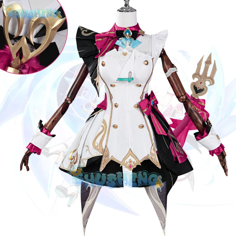 

Genshin Impact Escoffier Cosplay Costume Wig Dress Hat Ousia Fontaine Tasteful Excellence Halloween Party for Women Girls