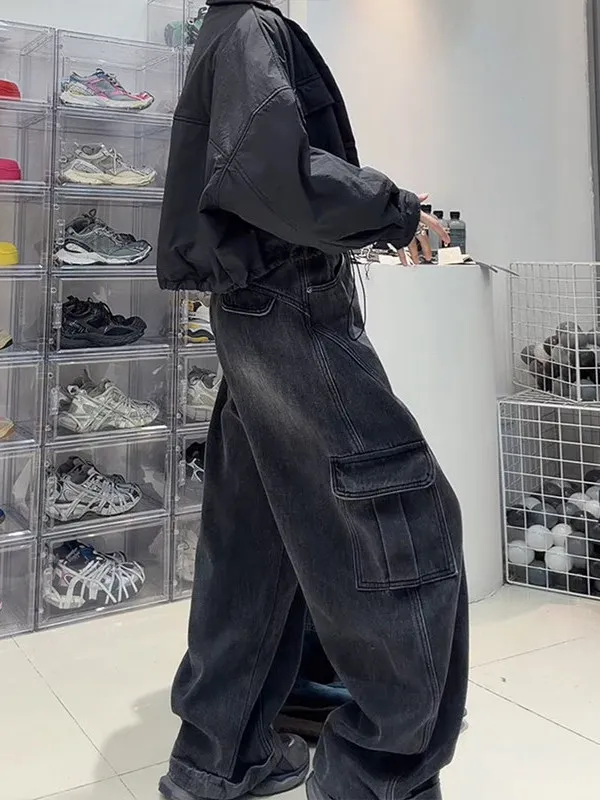 Jeans in denim foderati a vita alta da donna Autunno Inverno Pantaloni casual da lavoro con coltello a gamba larga