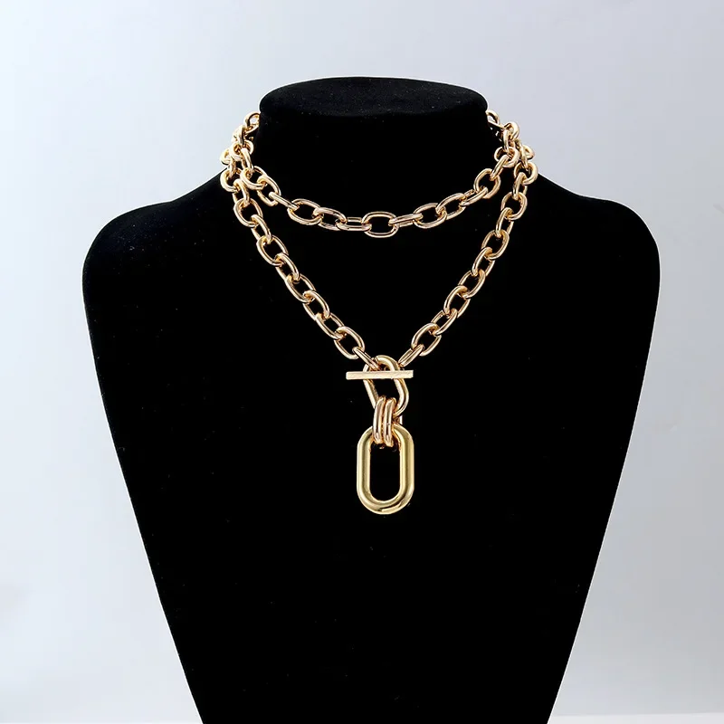 Metal Thick Chains Big Elliptical Pendant Necklace for Women Trendy Charms Ladies Collar On the Neck Accessories Fashion Jewelry