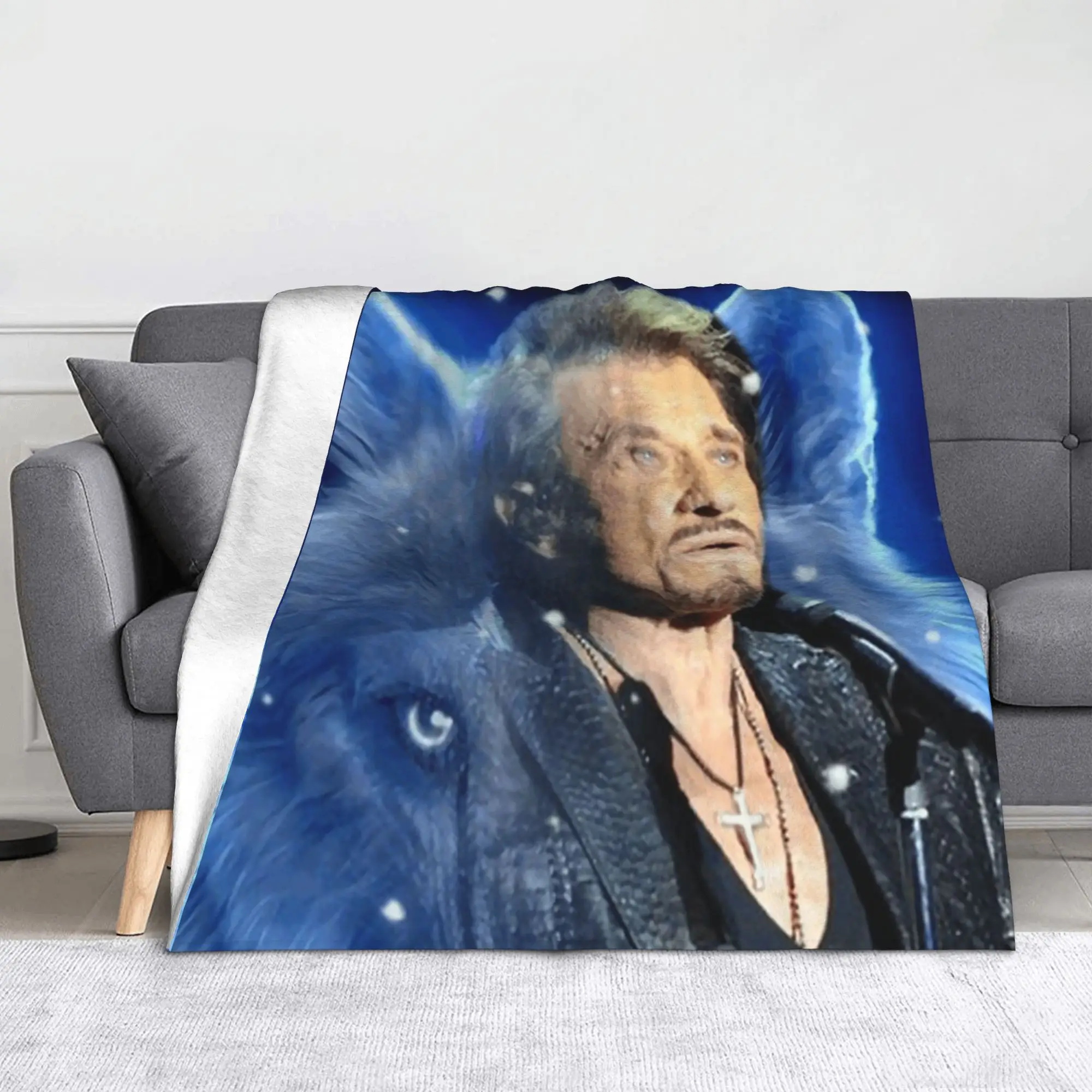 جوني هاليداي وولف بطانيات محبوكة الصوف موسيقى الروك المغني الفرنسي فرنسا رقيقة رمي البطانيات لسيارة أريكة الأريكة المفرش