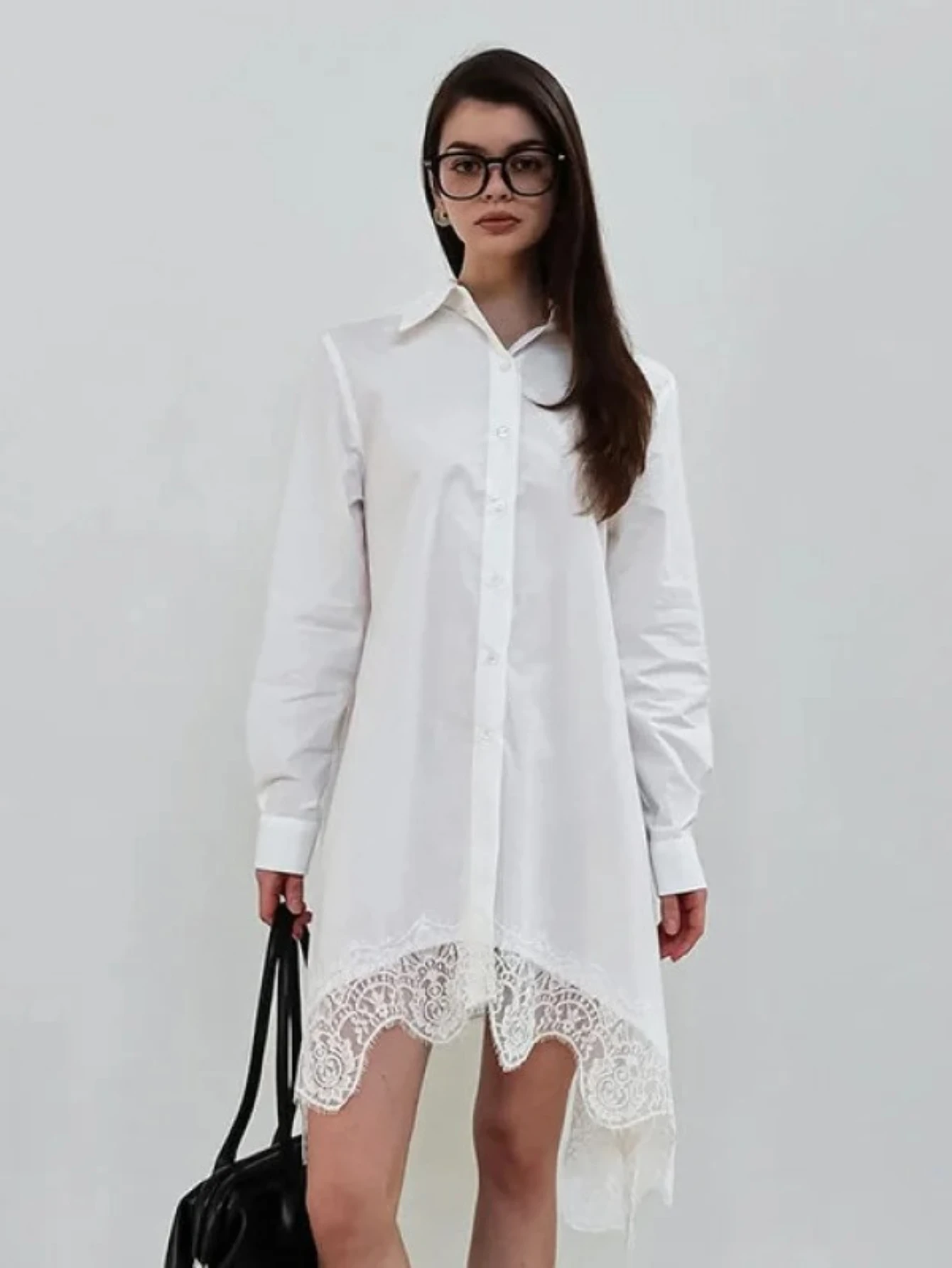 Vestido camisero de retazos de encaje Irregular para mujer, nuevo estilo suave, diseño francés, primavera