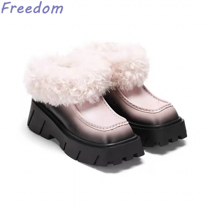 Plush thick-soled snow boots for women new style square-toe thick-soled heightening cold-proof and warm short boots furry shoes