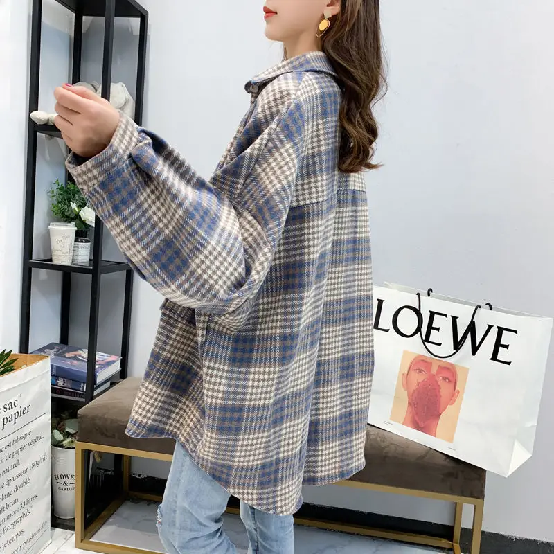 Giacche Basic donna Retro Plaid primavera Trendy sciolto elegante manica lunga Femme cappotti Chic tempo libero Oversize nuova capispalla