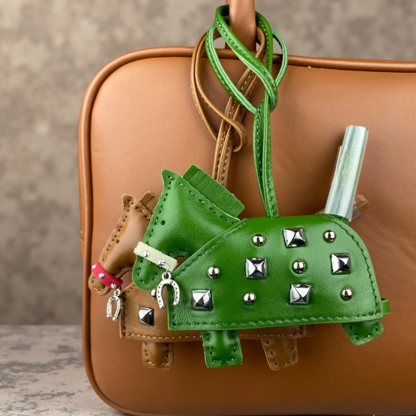 Genuine Sheepskin Leather Mini Horse Pendant-Trendy Horse Charm For Bag, Studded Leather Jacket & Tassel Tail, Boho Bag Charm