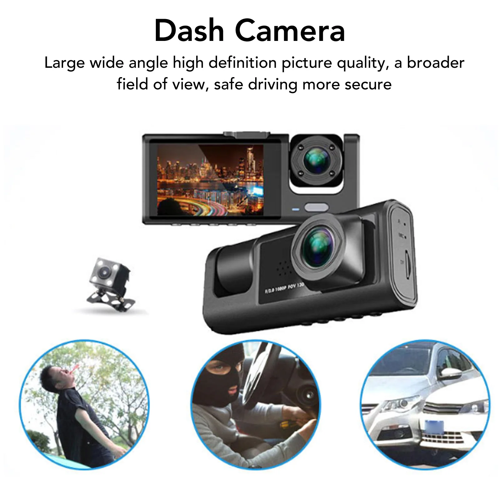 Dash Camera 1080P High Definition Image Large Wide Angle Three Way Triple Car Driving Recorder for Car 1080P Dash Camera