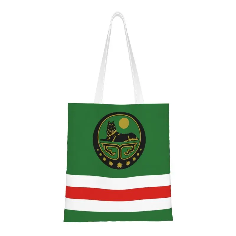 State Flag Of Chechen Republic Of Ichkeria Groceries Shopping Bags Kawaii Print Canvas Shopper Shoulder Tote Bag Handbag