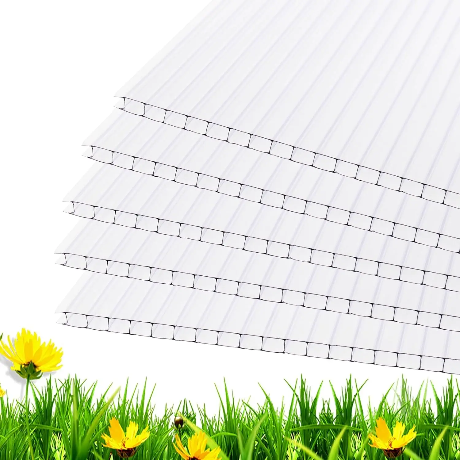 14 Pieces 4' x 2' x 0.32'' Polycarbonate Greenhouse Panels,Twin-Wall Polycarbonate Panels Waterproof UV Protected Impact USA