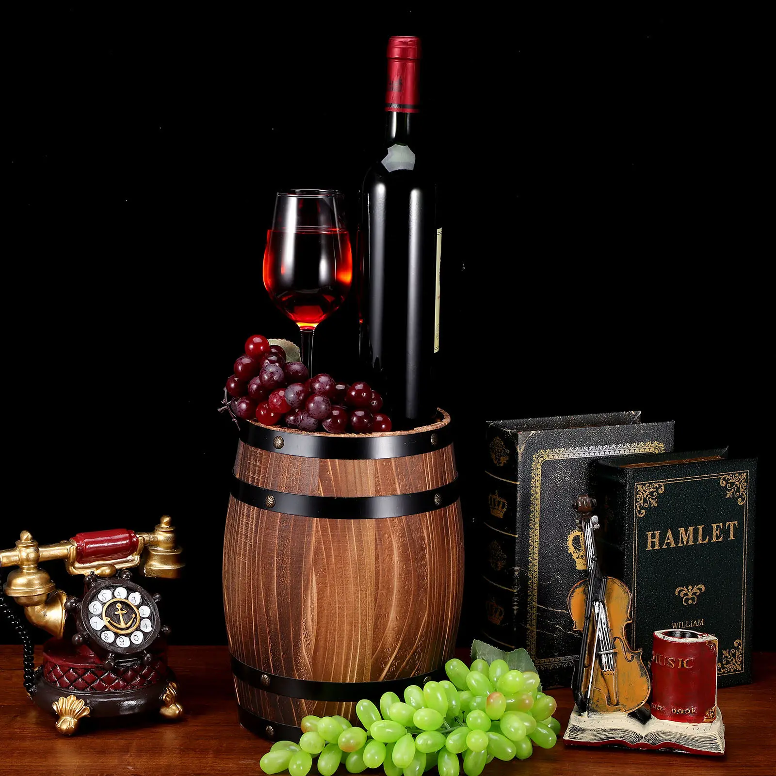 

Retro Wine Barrel Ornament Solid Wood Construction Long-Lasting Use Ideal for Bar Decor Home Accent Photography Prop