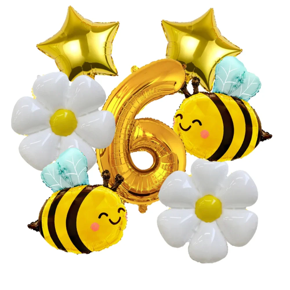 6 Stück Biene Gänseblümchen Golden 32 Zoll Zahl Aluminiumfolie Ballons Set Gänseblümchen Blumenballon für Bienenthema Geburtstag Babyparty Zubehör – Detail 16