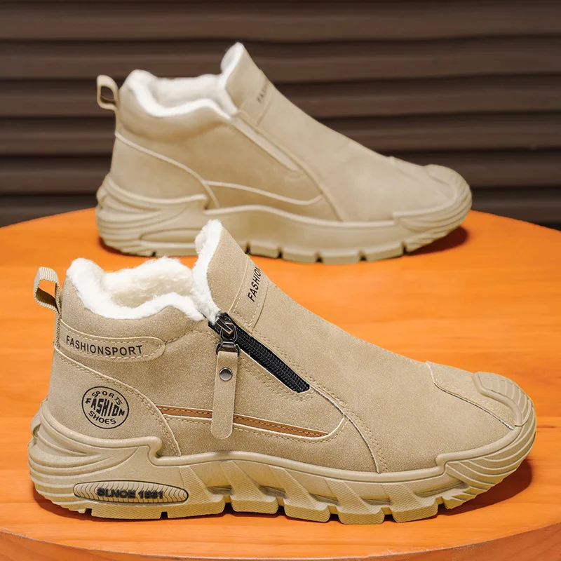 

Winter High Top Round Toe Warm Men's Snow Boots Velvet Side Zipper Casual Shoes Wear Resistant and Anti Slip Cotton Shoes
