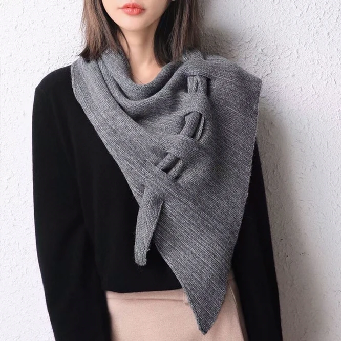 

Fashion Spring Autumn Knitted Shawl Women Crochet Shoulder Guard Neck Infrared Pierced Cloak Tied Scarf Fake Shawl Gray