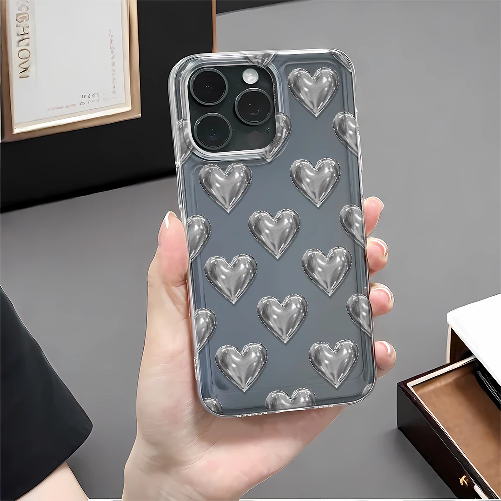 حافظة هاتف فضية مميزة على شكل قلب لهاتف آيفون 16 15 14 Plus 13 12 11 Pro Max X XS XR 7 8 Plus حافظة Funda غطاء ممتص للصدمات 16 15 #4