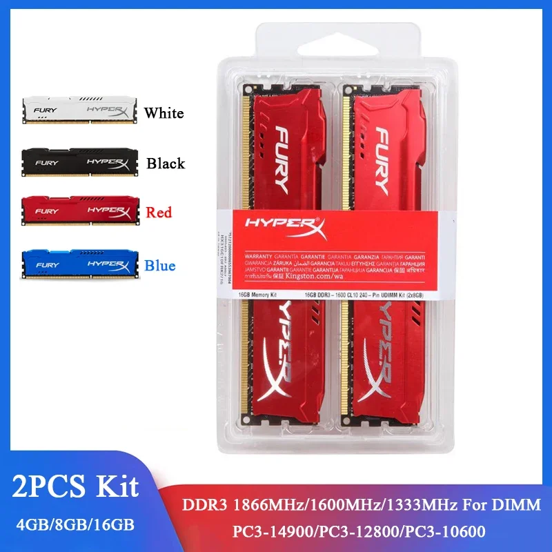 Memoria RAM DDR3 de 8GB (2x4GB) 16GB (2x8GB) Kit de Memoria RAM 1866MHz 1600MHz 1333MHz para Ordenador de Escritorio 240 Pines 1.5V DIMM PC3-12800 14900 Fury RAM