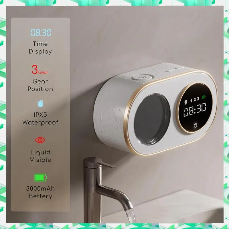 

FIZP Automatic Foaming Soap Dispenser With HD LED Digital Clock Foam Soap Dispenser Wall Mount Rechargeable 12Oz (White) Easy In