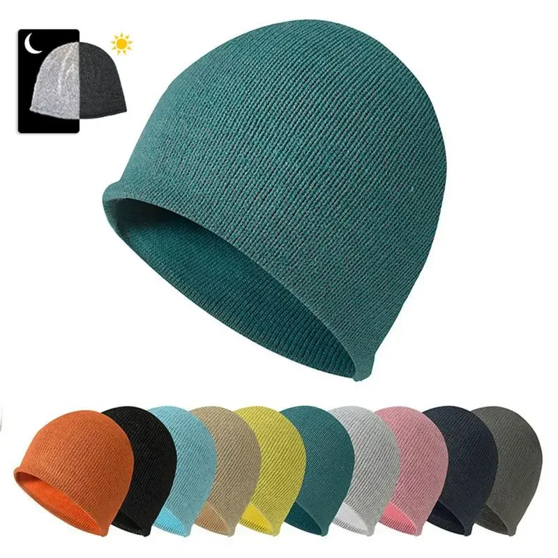 Glow in Dark Noctilucent Reflective Knit Hat Safety Beanies Men Women High Visibility Beanie Thicken Bonnet  Bonnet Skullcap