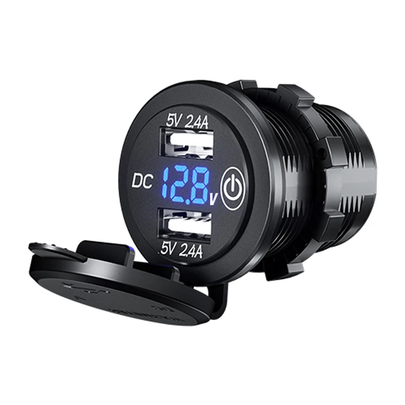 Car USB Charger Voltage Meter Switch Press On Off Waterproof LED Display Voltmeter 12V 24V For Motorcycles And Cars