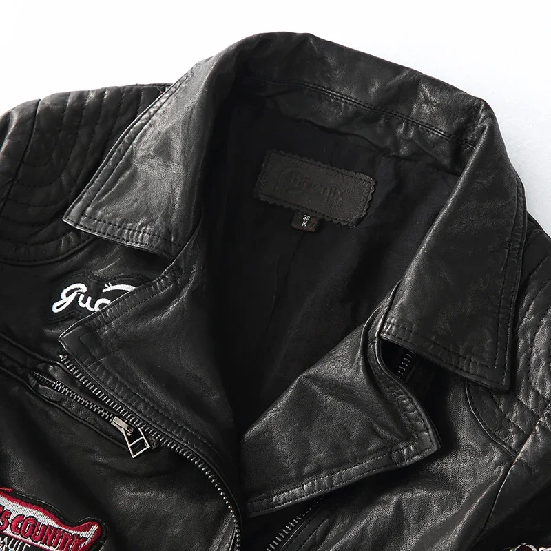 Kurtka damska Tajiyane ze skóry owczej, skórzana kurtka motocyklowa, krótkie płaszcze, koreańskie czarne dopasowane kurtki, Chaquetas Zm601