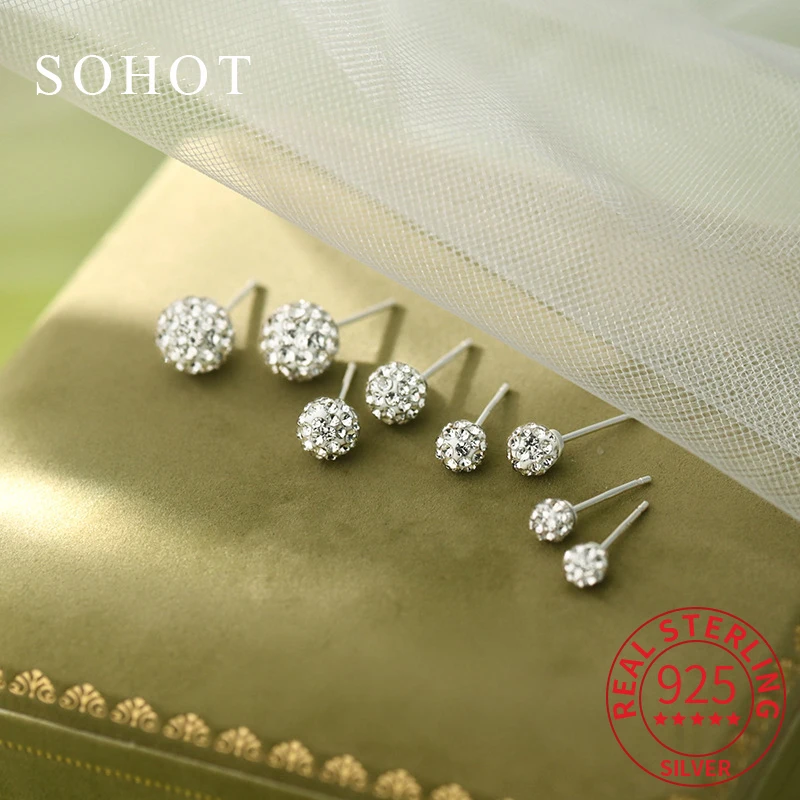 

Real 925 Sterling Silver Snowflakes Round Stud Earrings for Women Classic Minimalist Fine Jewelry Light Luxury Accessories