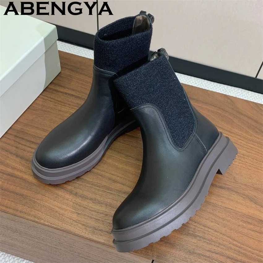 

Ботильоны из натуральной замши на толстой подошве, женские ботинки в стиле панк с круглым носком, осенне-зимние модные женские мотоциклетные ботинки без шнуровки