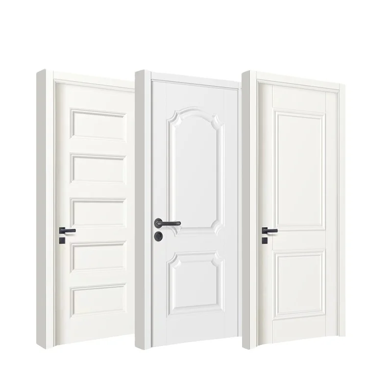 Hand Painted White Interior Primer 2 Panel Flush Doors Solid Main Door Wooden Entrance Exterior  With Frames
