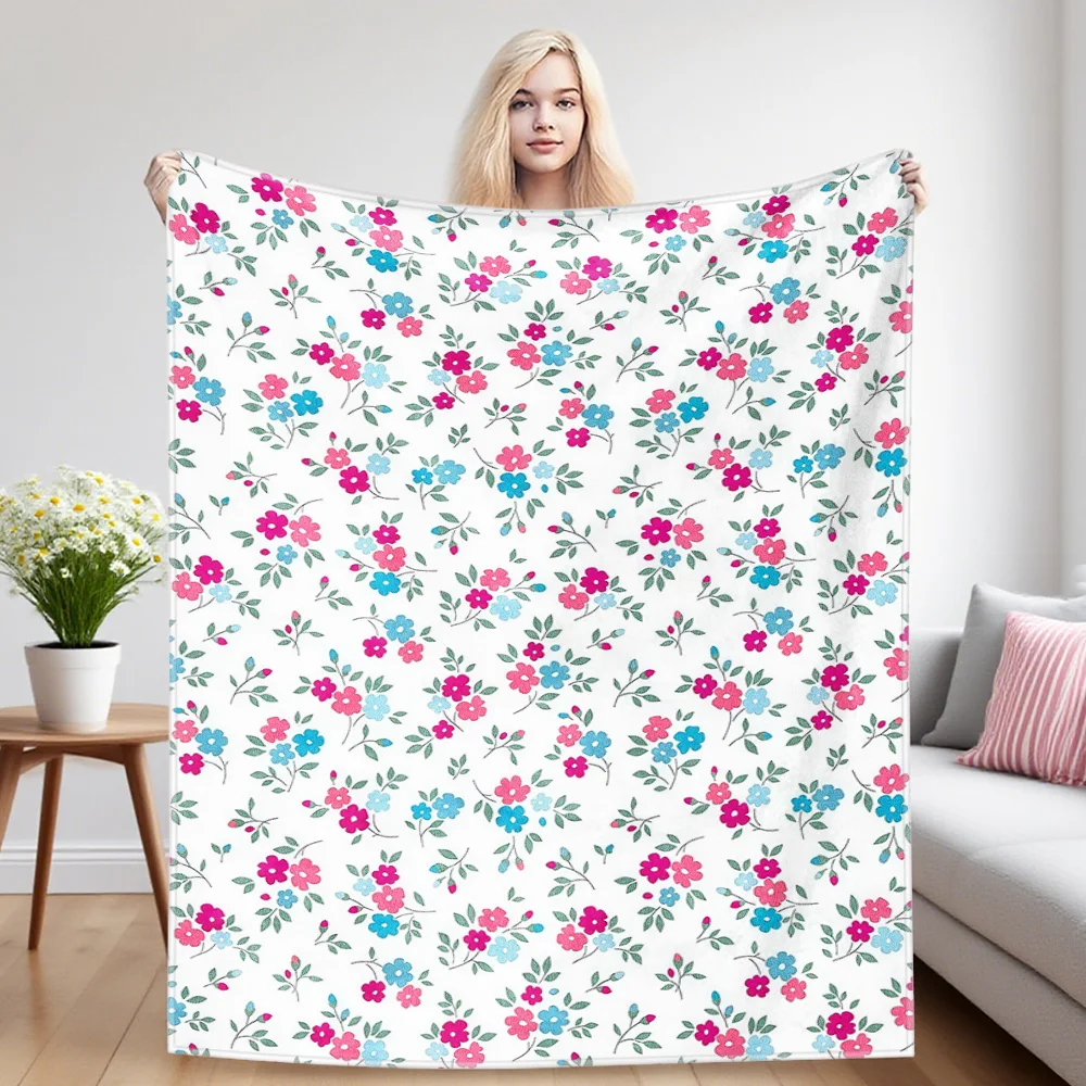 Tiny Mixed Florals Sofa Specific Soft Flannel Blanket, Universal Plush Gift Blanket For All Seasons