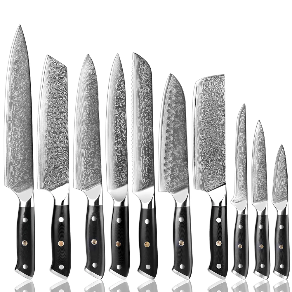 

1-9 PCS Chef Knife Set Damascus Steel Kitchen Knives Razor Sharp Cleaver,Paring,Bread,Boning,Chef Special Knife With G10 Handle
