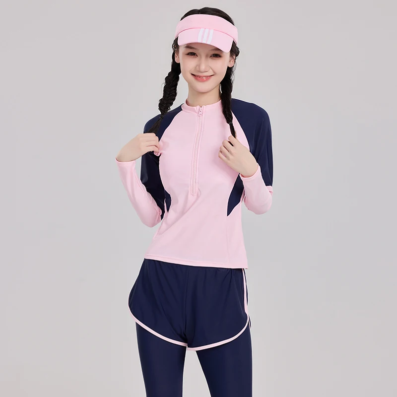 

Girls' Rashguard Long Sleeves Swimsuit 3 Pieces Sunscreen Wetsuit Students Girl Swimwear with Pants Surfing Suit Teenagers