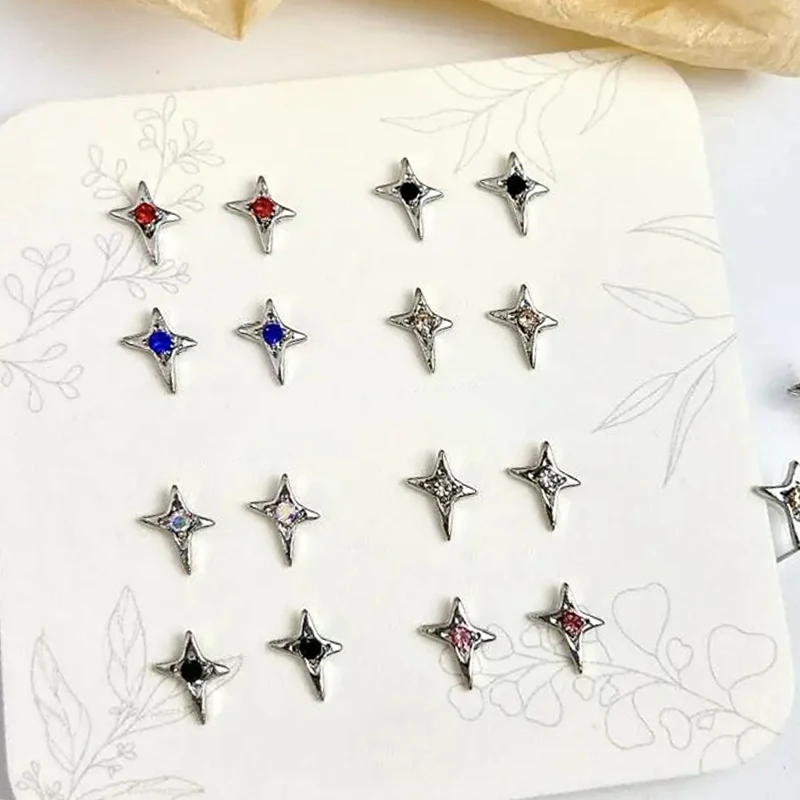 10pcs Silver Stars Nail Charms for Nail Art 3D Jewel Metal Meteor Nail Gems Hollow Out 3D Nail Decorations Alloy Manicure Parts