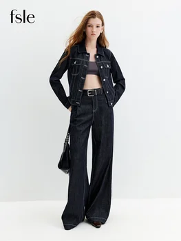 FSLE【Premium Series】Vintage Y2K Denim Jacket Jeans Set Slim Trucker Coat Straight Leg Jeans Co-ord for Retro Street Chic Style