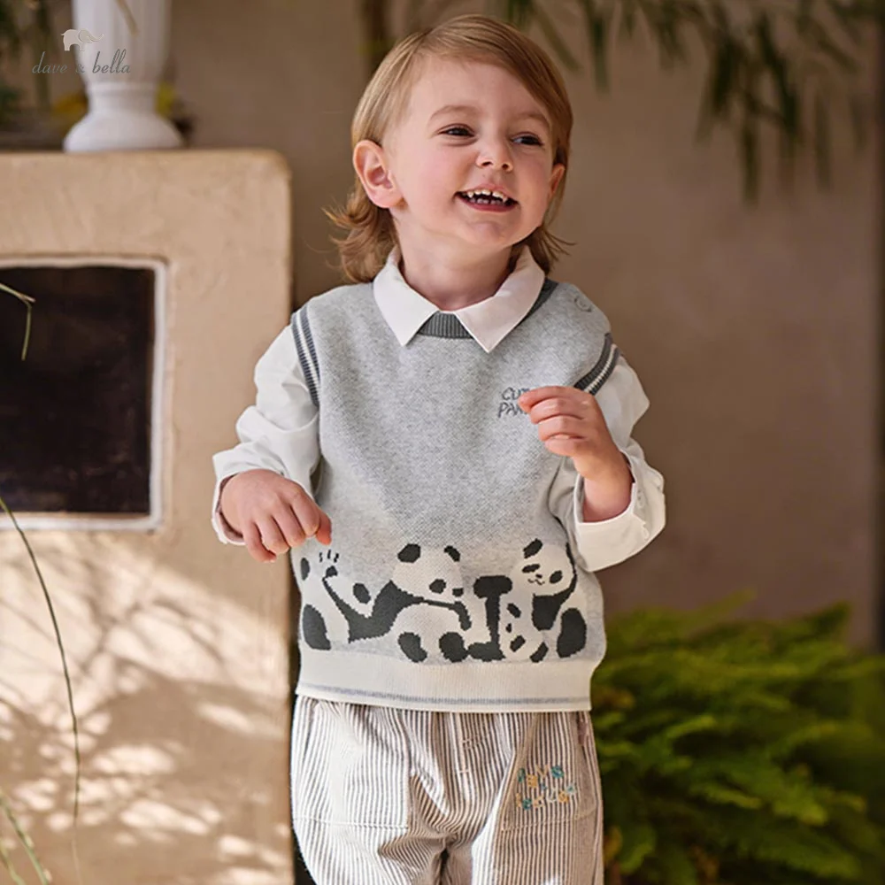 Dave Bella Boys Sweater Vest Autumn Spring Children Clothes Kid Sleeveless Casual Waistcoat Pure Cotton Pullover Panda DB1260140