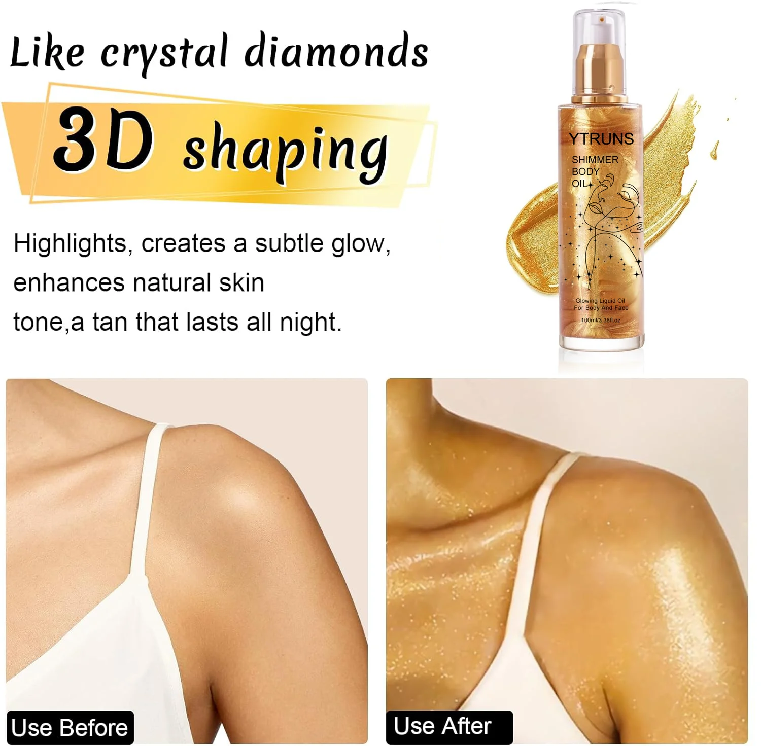 Body Shimmer Oil,Long Lasting Shimmer Body Oil,Face Brighten Glows Highlighters & Luminizers Body Makeup Shine Oils