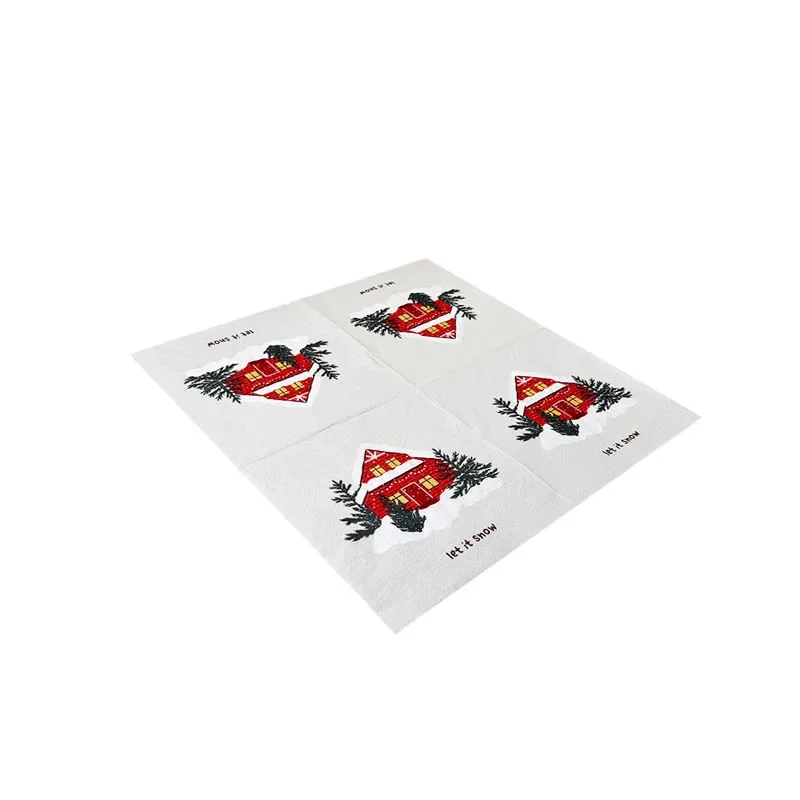 20 قطعة 33 سنتيمتر 2 طبقة جديد عناصر عيد الميلاد المناديل البيت الأحمر شجرة عيد الميلاد الأبيض ورق للاستعمال مرة واحدة وجبة حصيرة DIY Decoupage ورقة