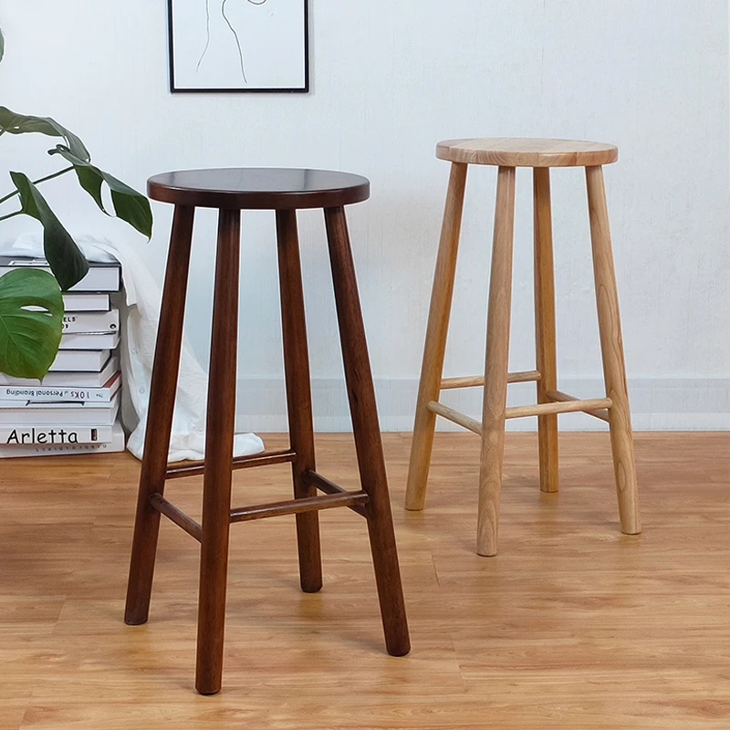 

Nordic Modern Bar Chair Solid Wood Home Restaurant Chairs Minimalist High Footed Counter Stool Practical Stable Home Furniture