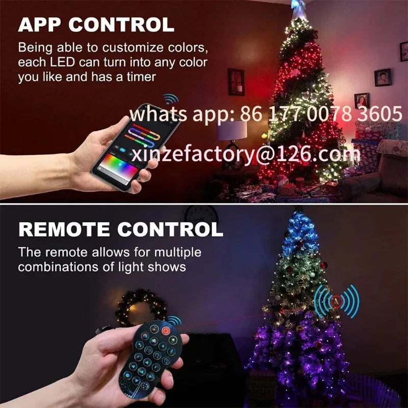 ไฟต้นคริสต์มาสอัจฉริยะปรับแต่งได้ ไฟ LED หลากสี ควบคุมผ่านแอป Bluetooth พร้อมตั้งเวลาและซิงค์เพลง สำหรับตกแต่งต้นคริสต์มาส