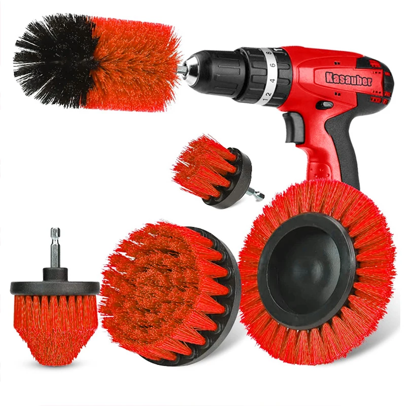 2/3/4/5\'\' Electric Drill Scrubber Brush Power Brush Set Kit Car Soft Brush Drill Kit Bathroom Kitchen Auto Care Cleaning Tools