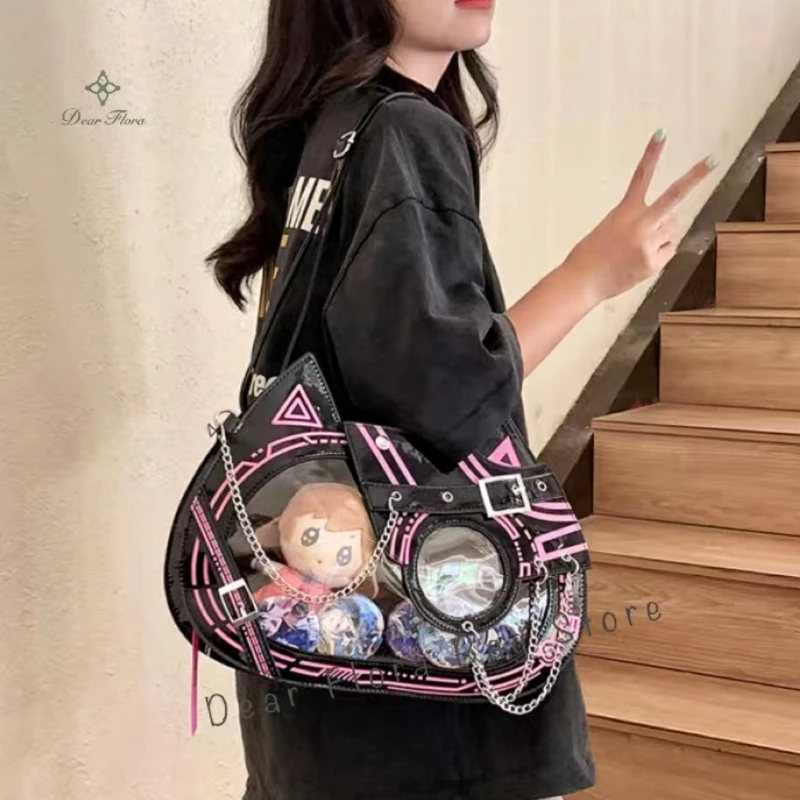 

Y2K Kawaii Cat Ita Bag Cute PU Shoulder Bag Girls Transparent Pocket Harajuku Crossbody Bag Women's Fashion DIY Display Backpack