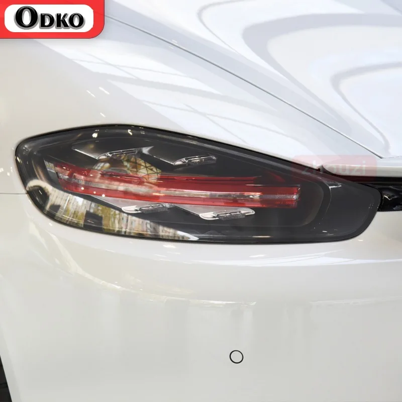 

Для Porsche 718 Boxster Cayman 2016 г. на 2020 годы, пленка для автомобильной лампы, оттенок фар, черная защитная пленка, прозрачная наклейка из ТПУ для задних фонарей