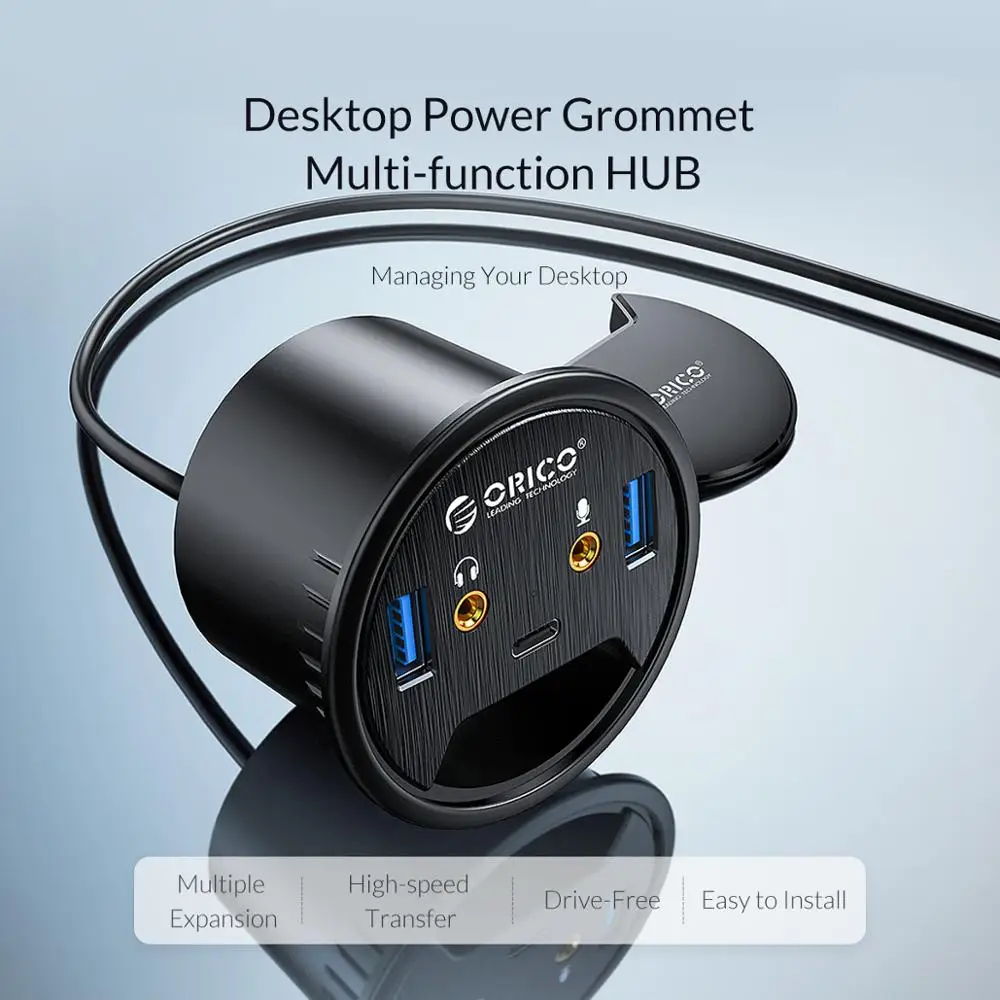 ORICO Để Bàn Grommet USB 3.0 Với Tai Nghe Micro Cổng Loại C Đầu Đọc Thẻ OTG Adapter Bộ Chia Phụ Kiện Laptop