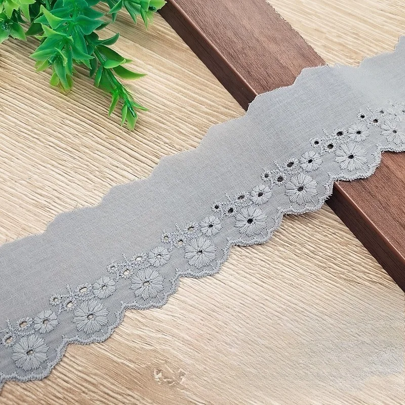 14Y X5.5CM Wide, New Fashionable Small Chrysanthemum Cotton Embroidery Lace Stickers Handmade Clothing Accessories Decoration