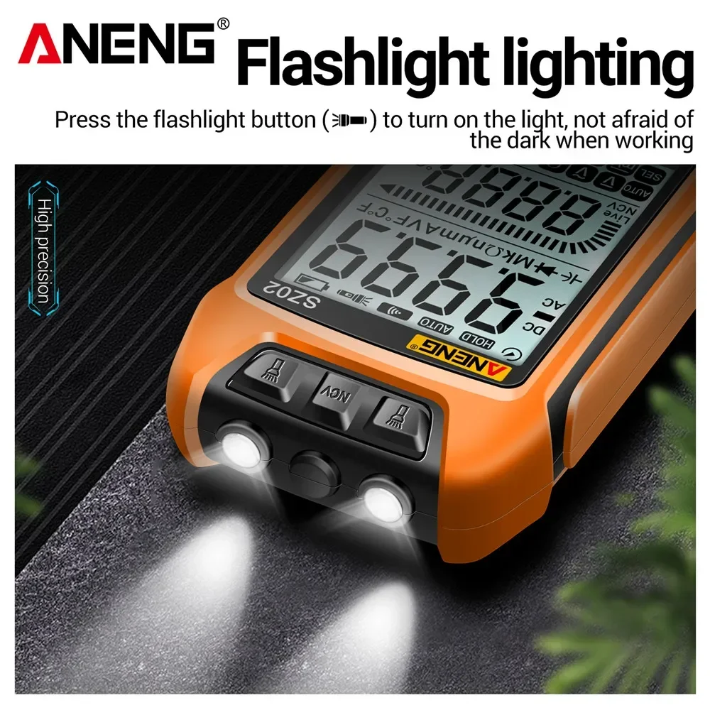 Aneng SZ02มัลติมิเตอร์แบบดิจิทัลอัจฉริยะ9999เครื่องนับ TRMS, เครื่องวัดความจุไฟฟ้าอัตโนมัติเครื่องทดสอบทรานซิสเตอร์ต้านทานอุณหภูมิ